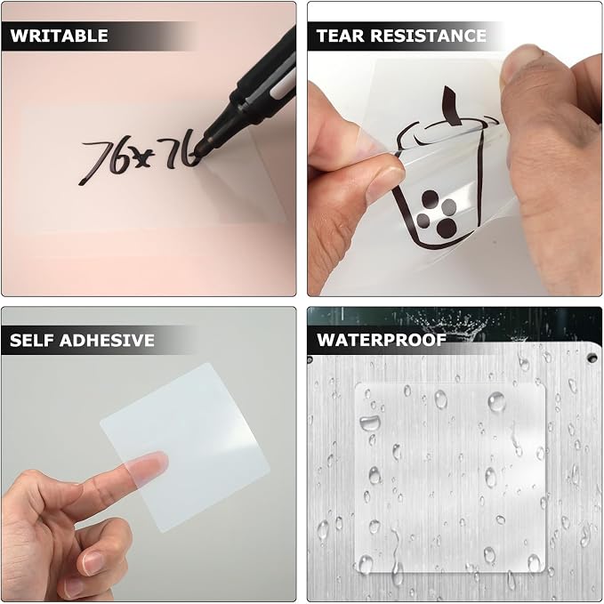 Transparent Thermal Labels 3 × 3 Inch Waterproof Stickers 200 PCS | Strong Adhesive, Oil-proof, Tear resistance, Perforation, Printable vinyl clear decal for small business home office barcode