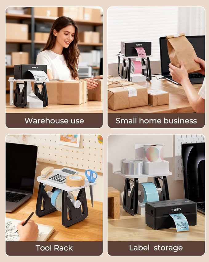MUNBYN Thermal Label Holder for Rolls and Fanfold Labels | Label Roll Holder for Desktop Thermal Printer Accessory, For Home, Office, Small Business