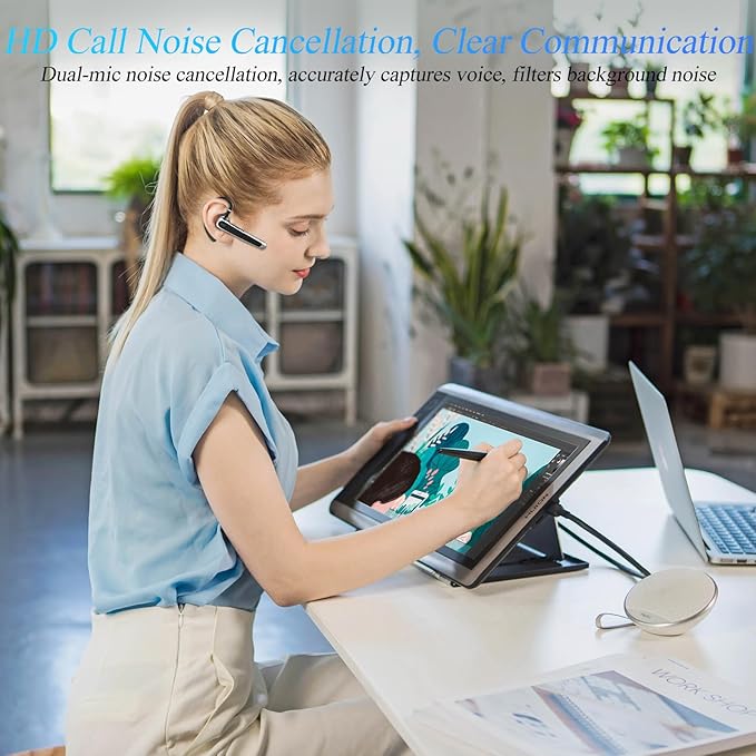 Bluetooth Headset, Wireless Bluetooth Earpiece with LED Display Charging Case, V5.3 Hands Free Noise Canceling Headphones with Dual-Mic for Computer/Laptop/Cell Phones/Home/Office/Trucker