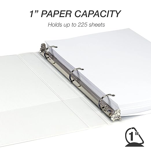 Samsill Durable 1 inch 3 Ring Binder, D Ring Binder, 100% Recycled Chipboard, White, 24 Pack, Bulk