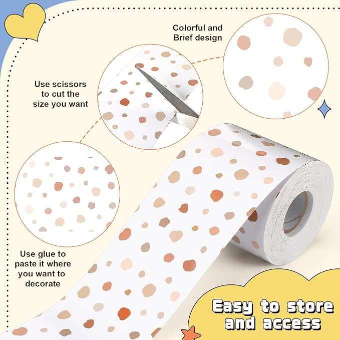 Zonon 65 ft Boho Bulletin Board Borders Boho Polka Borders Dot Rolled Colorful Classroom Bulletin Board Decorations Painted Trim for Back to School Classroom Home Office Chalkboard Wall Door Decor