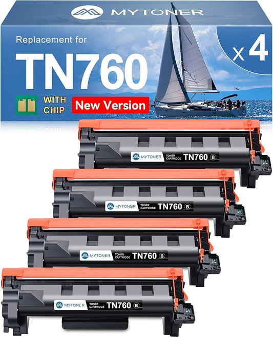 MYTONER TN760 Toner Compatible for Brother TN-760 L2690DW L2710DW Printer | TN730/760 Black High Yield Toner Cartridge for MFC-L2690DW MFC-L2717DW HL-L2350DW HL-L2395DW L2750DW 4-Pack for home office