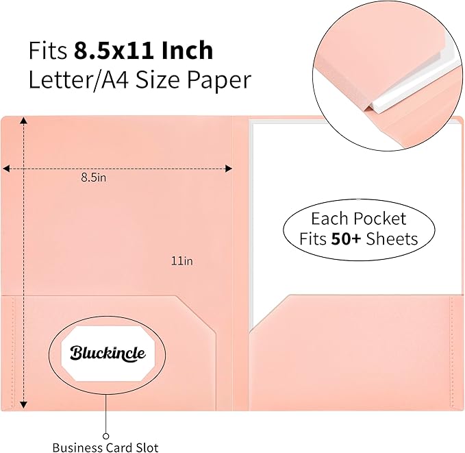 Folders with Pockets, 2 Pocket Plastic Folder with Pockets for School Colored File Folder for Documents Letter Size with Business Card Slot Back to School Office Teacher Supplies(6 Pack Pastel Colors)