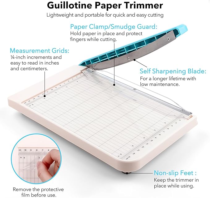 Briartw Professional 9" Guillotine Paper Trimmer & Craft Cutter - Precision Blade for Paper,Photos,Cardstock,Fabric,Leather with Self-Sharpening Blade, Inch/Cm Grid, Portable Paper Cutter for Crafting