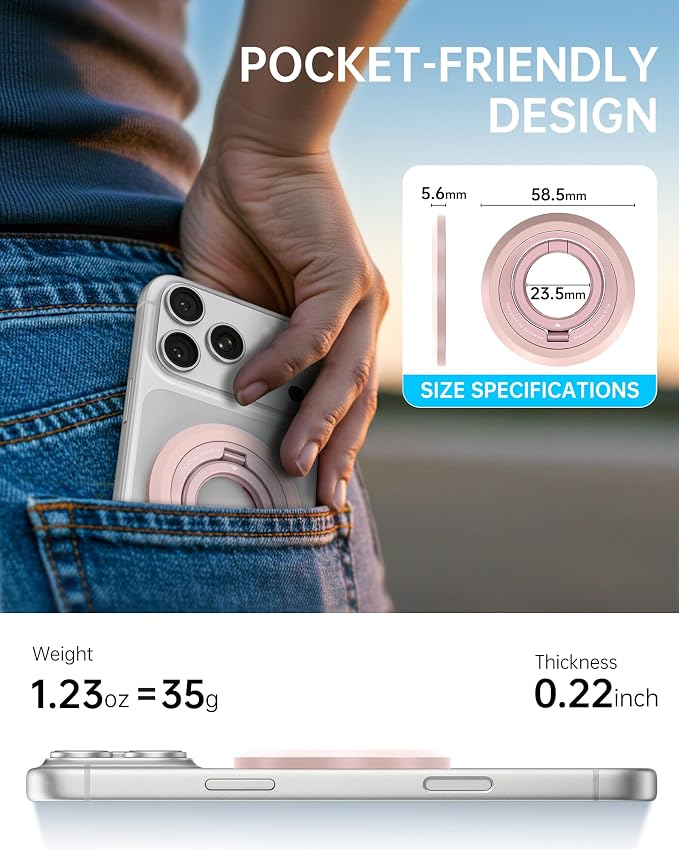 SYNCWIRE Magnetic Phone Ring Holder, for MagSafe Phone Grip Stand Kickstand | 360° Rotation, Double-Sided Magnet, Cell Phone Grip Finger Holder, for iPhone 17 16 15 14 13 12 Pro Max, MagSafe Accessories
