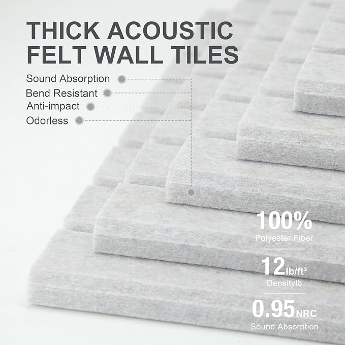 0.47" Thick Felt Pin Board 36"x24" Large Cork Board Alternative 6 Pack 11.81"x11.81"Felt Bulletin Board Wall Tiles Notice Board with 30 Pushpins for Home Office School(Fine-Light Camel)
