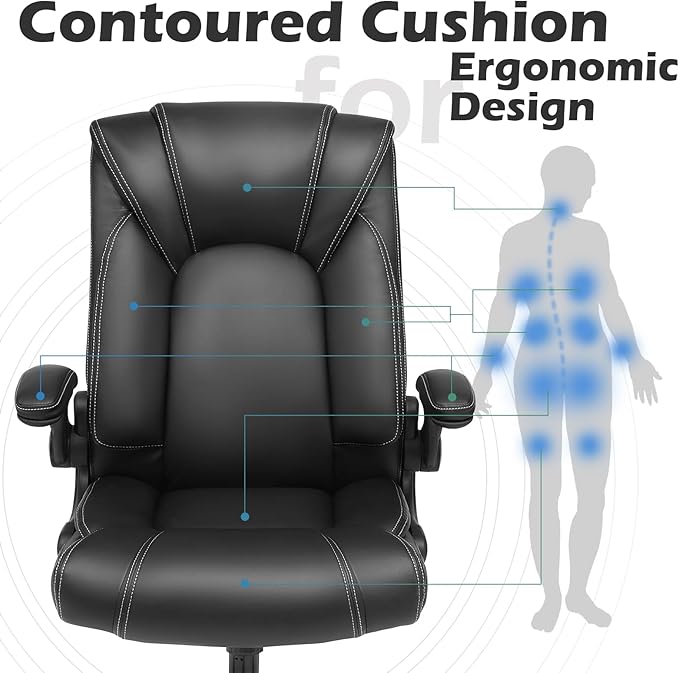 Flip-Up Arms Executive Office Chair, 300lbs, Hydrolysis-Resistant Leather | Flip-up arms, waterfall pads. 5-year durable leather. Sturdy BIFMA, 300lbs. Tilt relax, class 4 lift.