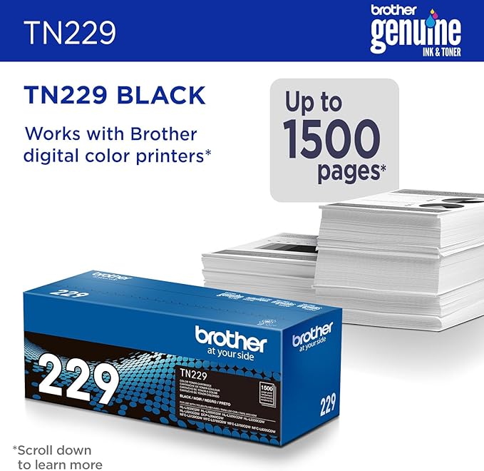 Brother Genuine TN229BK Black Standard Yield Printer Toner Cartridge - Print up to 1,500 Pages(1)