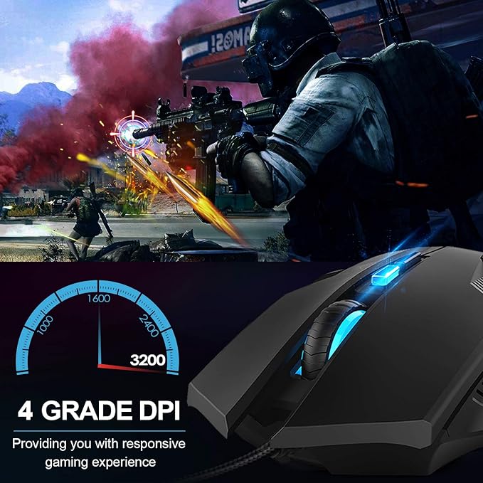 TECKNET Wired Gaming Mouse - 8000 DPI with 6 Adjustable Levels,6 Programmable Buttons & 6 Chroma RGB Backlit,Ergonomic Mice for PC/Mac/Laptop - Blue