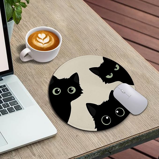 Immaturus Black Cat Mouse Pad, Cute Small Mousepad for Desk Gaming Office | 8.6" x 8.6", Mini Travel, Home Decor Desk Accessories, Non-Slip Base, for Wireless Mouse Laptop Computer Work, Girl Cat Lover