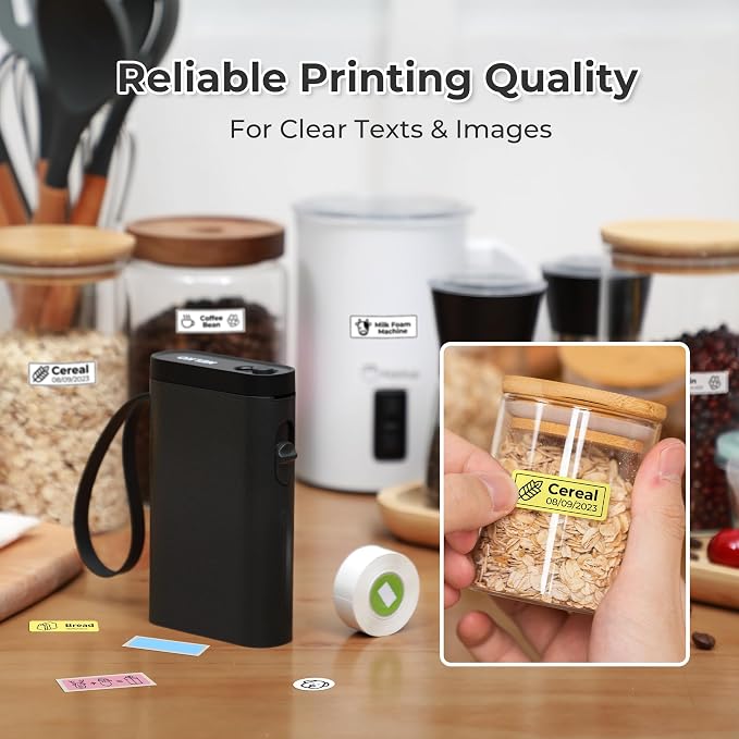 Nelko Label Maker Machine with Tape, P21 Label Printer with 3 Tapes, Black | Creative App & Multiple Templates, Inkless Printing, Built-in Cutter, Ideal for School, Teacher Supplies, Office, and Home