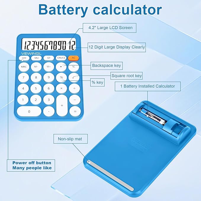 VEWINGL Standard Calculator, 12 Digit Large Display Desktop Calculator with Big Buttons for Office, School, Home & Business