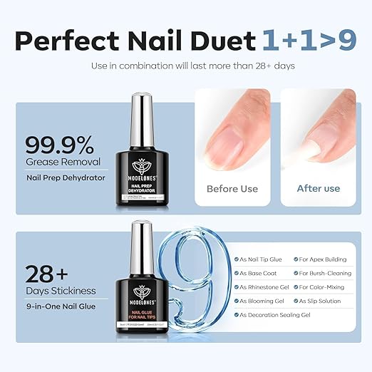 modelones X Nail Gel Kit,15Sizes Gel Nail Tips Short Square, 9-in-One Glue Prep Dehydrator & Portable Led Lamp, 510Pcs Pre-shaped Square Press On Extension Kit DIY Salon Home Gift for Women