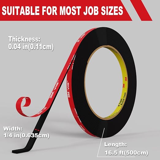 tapify Double Sided Tape Heavy Duty 1/4 in x 16.5F | Double Sided mounting Tape for Walls,vhb Strong for Car, LED Strip Light, Home/Office Decorr