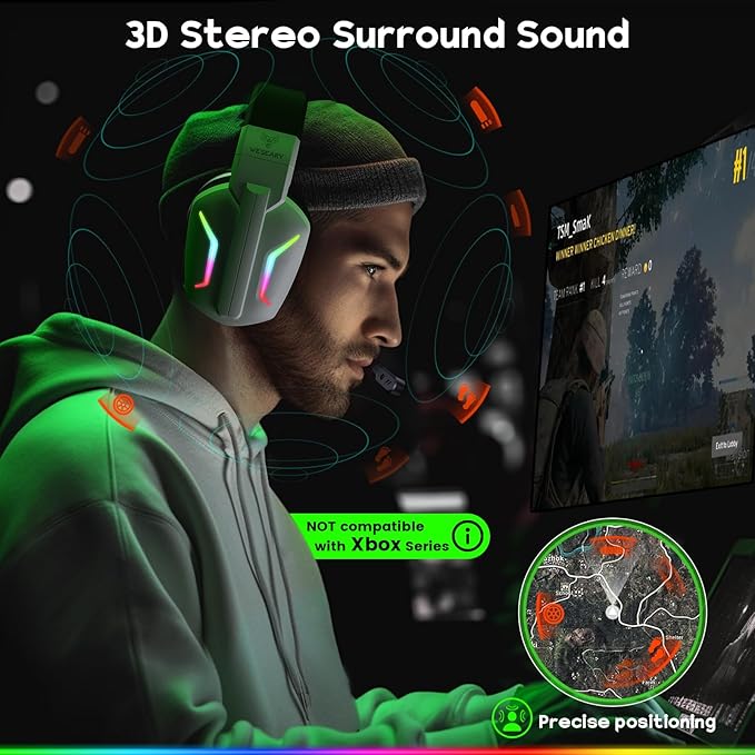 Wireless Gaming Headset for PS5, PS4, PC, Laptop, Mac & Switch, Dual Low-Latency 2.4GHz USB/Type-C, Bluetooth Gaming Headphones with ENC Mic for Gamecube Accessories,3D Stereo,Colorful Light