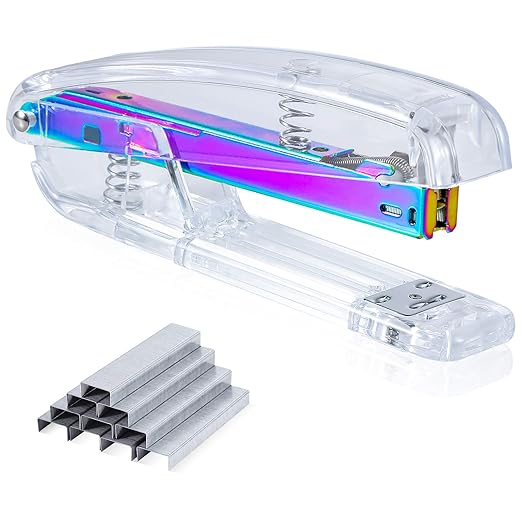 Acrylic Originality Stapler,Fashion Transparent Shape,Office and Home Student Stapler,Quality Spring,Durable Acrylic,Free 1000 26/6 Staples,(Multicolor)