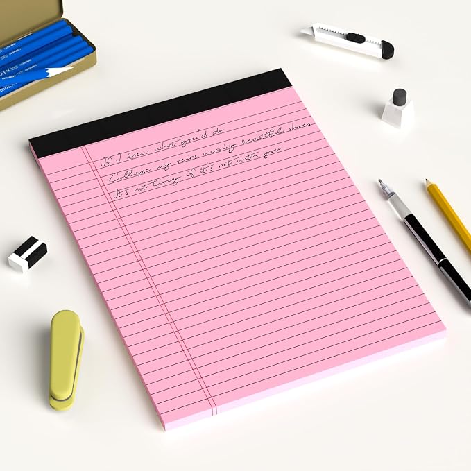 AILZFEI Legal Pads 8.5 x 11 Wide Ruled - Note Pads 30 Sheets/Pad - 20lb Colored Notepad Paper - Perforated Notepad with Sturdy Back - Pink, Purple, Yellow, Green, Blue, White
