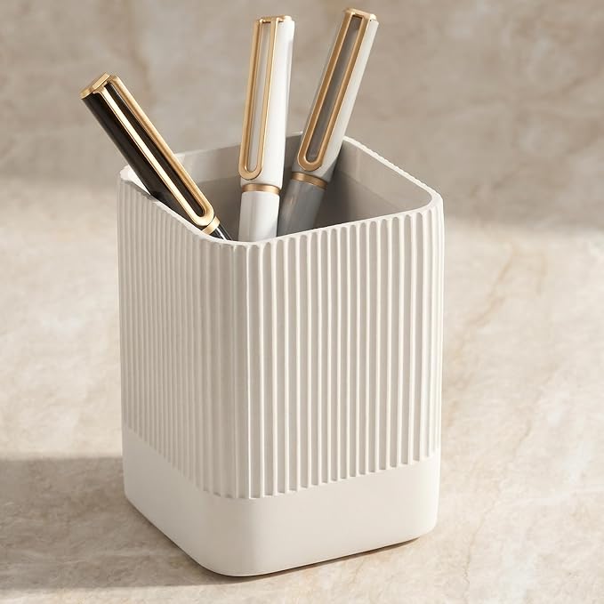 KIBAGA Aesthetic Pen Holder for Desk - Modern Concrete Pencil Holder - Cute and Functional Desk Organizer for Office Supplies - Stylish Office Decor Pen Cup