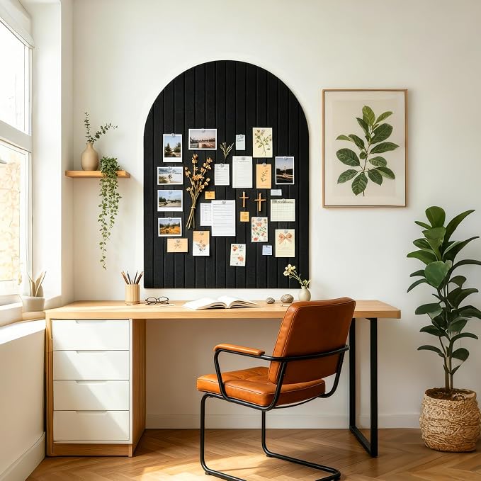 Large Arched Felt Bulletin Board, 35''x24''-6 Pack Cork Board with 30 Pushpins & 48 Residue-Free Adhesive Tabs, Decorative Photo Picture Board for Home Office School Wall