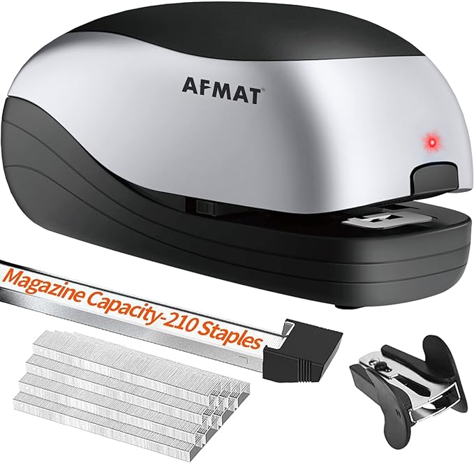 Electric Stapler for Desk, Automatic Stapler Desktop, Office Staplers Electric, AC or Battery Powered Staplers Heavy Duty Office Use, with Reload Reminder & Release Button, 25 Sheets Capacity, Silver