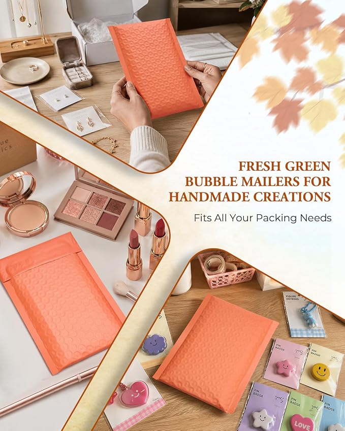 GSSUSA Orange Bubble Mailers 4x8 100 Pack, Self Seal Padded Envelopes | Usable Size 4x7, Waterproof, Opaque, #000, Colorful Mailing Bags For Cards, Jewelry, Gifts, Crafts, Small Businesses