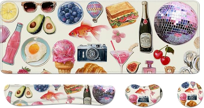 Desk Pad and Keyboard Wrist Rest, Large Mouse Pad + Keyboard Pad+Mouse Wrist Support, Non-Slip Desk Mat Protector for Office, Home 31.5×11.8 Inches Pink Girly