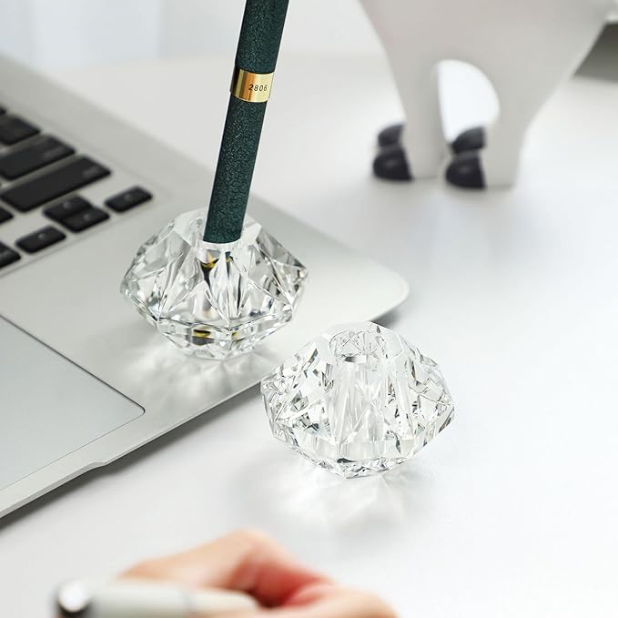 QFkris 2-Packs Crystal Fountain Pen Stand Glass Feather Pen Holder 2.2" Crystal Pen & Pencil Holder Base for Office Desk Desktop Decoration Toothbrush Stand Gift for Students Teachers(2.2inch)