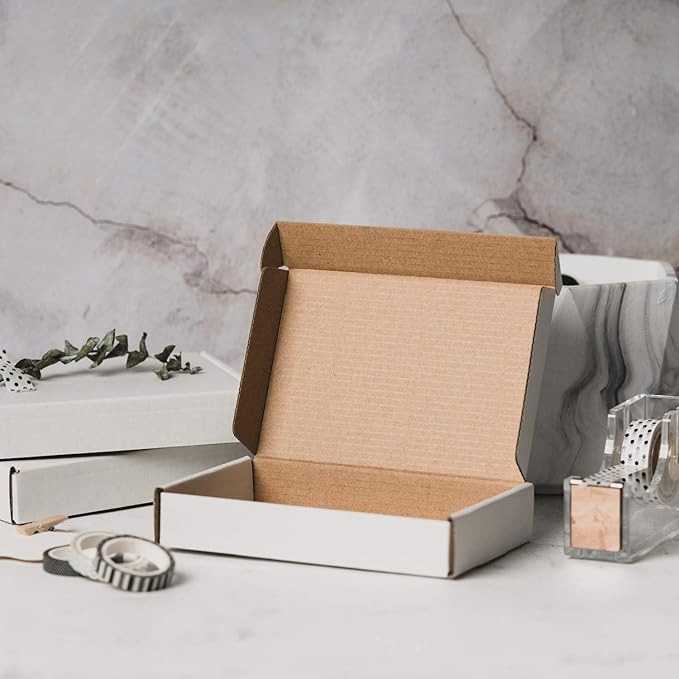 RUSPEPA Recyclable Corrugated Box Small Box Mailers - 6" x 4" x 1" - Cardboard Box Perfect for Shipping Small Mobile Phone Case - 50 Pack - White
