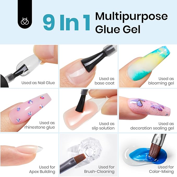 Beetles Nail Glue and Blooming Gel Set - 15ml 2Pcs Nail Art Gel for Blooming Marble Effects and Strong Nail Tips Bonding, Nail Supplies for Salon or DIY Manicure at Home