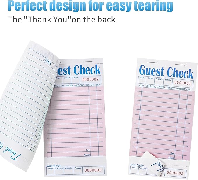 48 Pack Pink Guest Checks Books for Servers Server Note Pads, Waiter Checkbook, Waitress Notepad for Restaurants, Paper Checks 50 Sheets/Pack, 300 Total Tickets