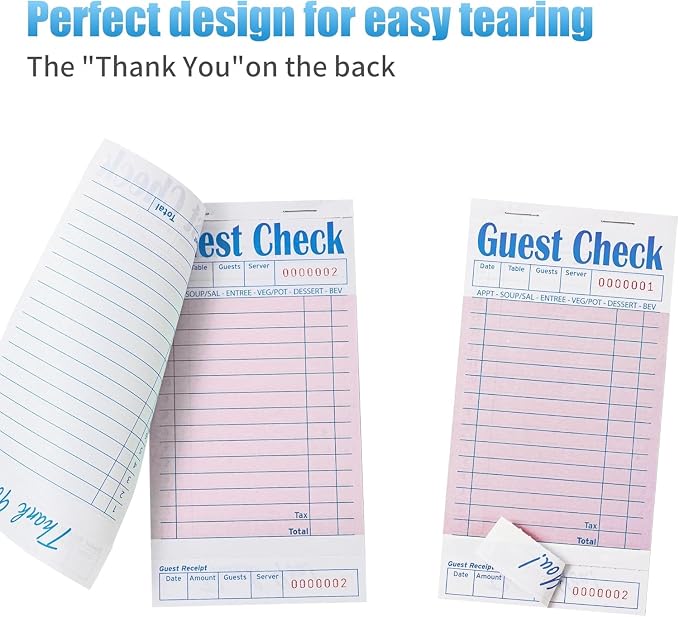 ZPARIK 40 Pack/2000 Tickets Guest Checks Books for Servers, Pink | 50 Sheets Per Pack, Total 2000 Total Tickets; Durable Server Notepads for Cafes, Diners & Restaurant Staff
