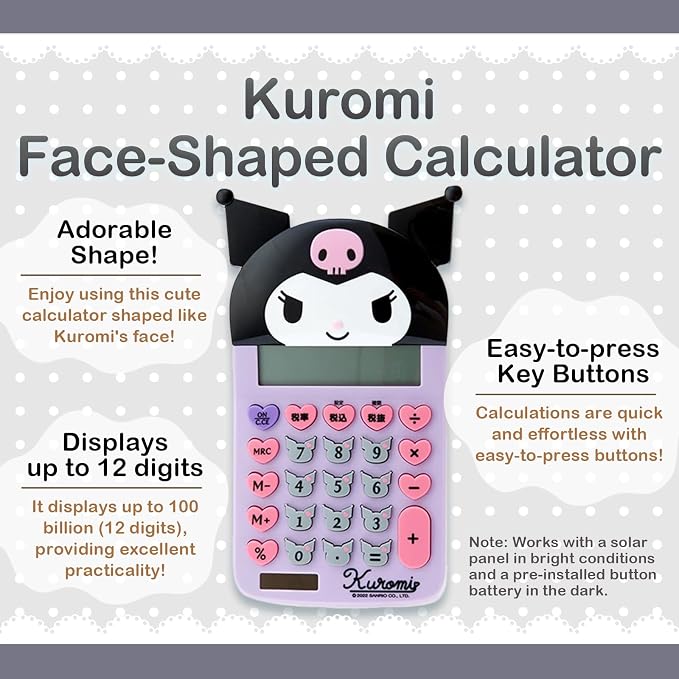 SanrioOriginal Face Shaped Calculator (Japan Import) - Includes Cherry Blossom Message Card (Kuromi)