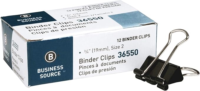 Business Source, BSN36550, Fold-Back Binder Clips, 12 / Dozen, Black