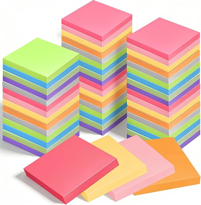 54 Pack of 3x3 Inch Sticky Notes Self-Stick Memo Pads - 3240 Sheets in Total! Great for Home, Office & School