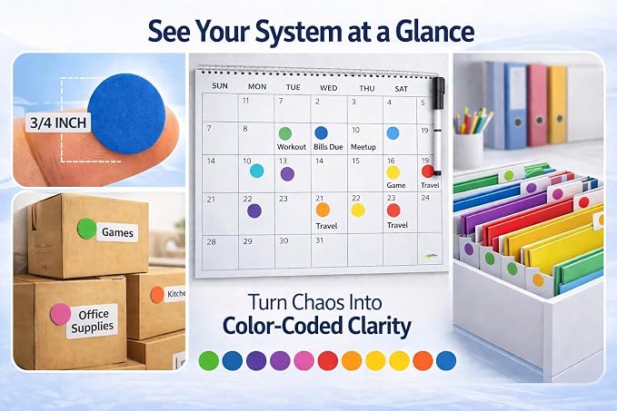 700 PCS Colored Dot Stickers, 3/4 Inch Round Color Coding Labels, Multi-Pack Circle Stickers for Classroom, Office Organization, Pricing, Inventory, Kids Crafts & Labeling Supplies