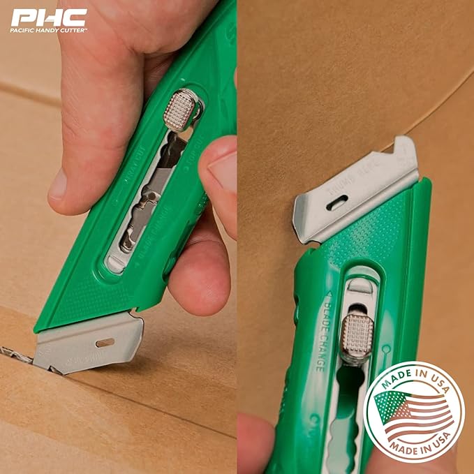 Pacific Handy Cutter S4SL (New E21204-2) Self-Retracting Safety Cutter Fixed Metal Guard for Damage Protection, Retractable Utility Knife with Bladeless Tape Splitter, for Warehouse & In-Store Cutting
