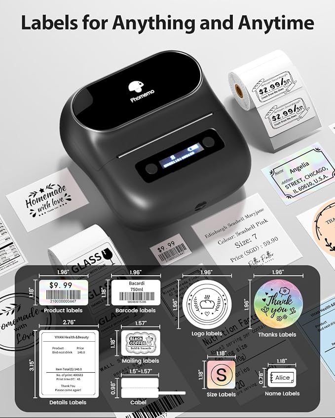 Phomemo Label Maker,M220 Label Printer, Bluetooth Label Maker Machine | 3 Inch with 7900+ Icons,1900+ Templates,550+ Fonts,for Kids School Items,Small Business,Large Sticker