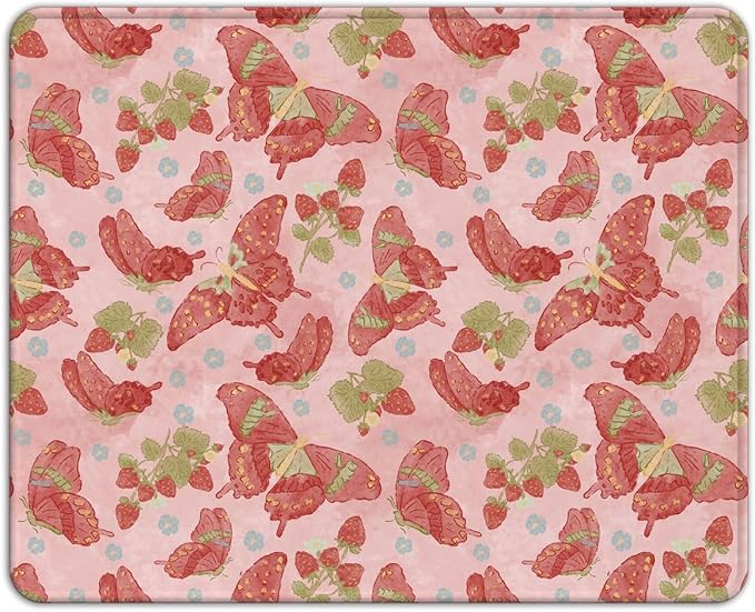 Premium Stitched Mouse Pad 10.2 x 8.3 in | Smooth, Washable Desk Mat with Non-Slip Base | Personalized Cute MousePads for Gaming,Work,Laptop, Computer, Office, Home (Pink Buterfly Stawberry)