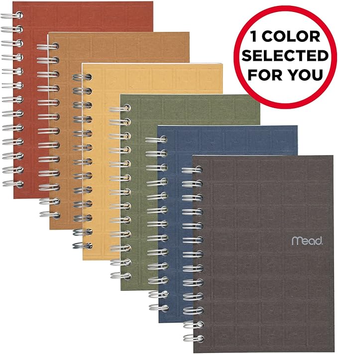 Mead Spiral Notebook, College Ruled Paper, 80 Sheets, 7" x 5", Recycled, Assorted Colors, Color Selected For You, 1 Count (45186)