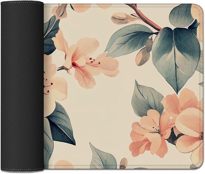 Floral Mouse Pad Desk Mat Peach Blossoms Large Computer Mouse Pads | Stitched Edges Rubber Non-slip Girls Office Study Gaming Computer Keyboard Laptop XL Extended Long
