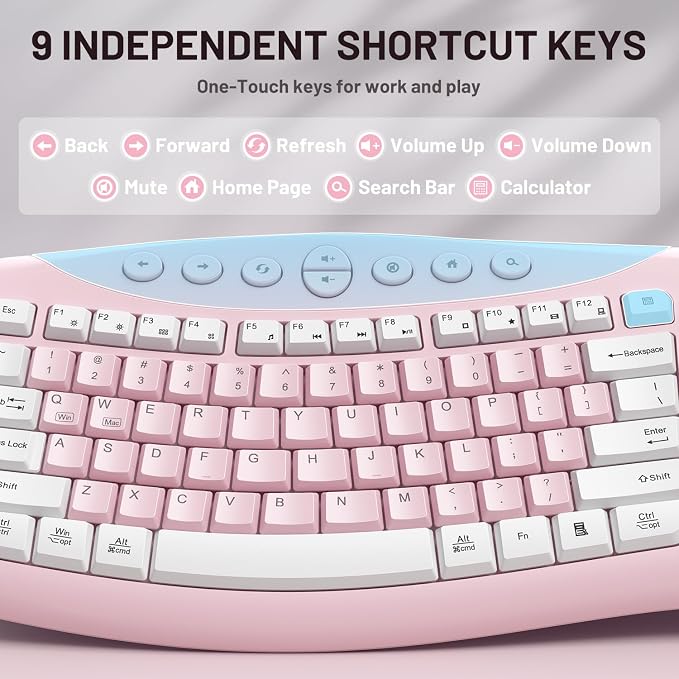 Wireless Keyboard and Mouse Combo Silent Ergonomic Curved Design for Office | 2.4G Full Size Cordless Keyboard with Tilt Legs,3-Level DPI Quite Mouse for Windows,Mac OS/Desktop/Laptop/PC