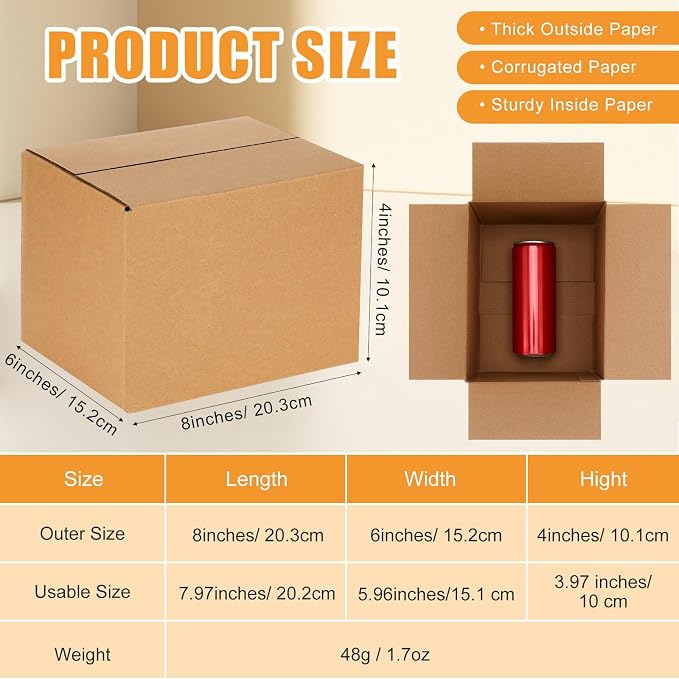 Yeaqee 72 Pcs 8x6x6 Inch Shipping Boxes Corrugated Cardboard Small Shipping Boxes for Packaging Mailing Packing Moving Small Business Storage Crafts Gifts (Kraft Color)