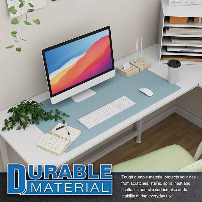 K KNODEL Large Office Desk Mat, Leather Mouse Pad (31.5"x15.7", Light Blue) | Desk Pad, Keyboard Pad, Computer and Laptop Mat, Desktop Protector and Cover, Writing Pad and Blotter for Home Office