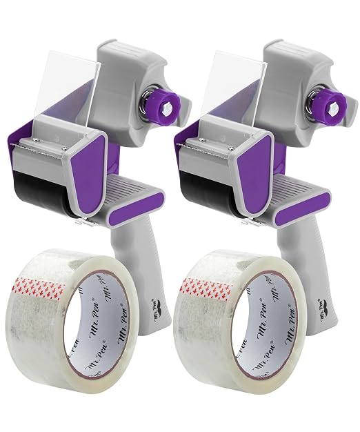 Mr. Pen- Heavy Duty Packing Tape Dispenser Gun, 2 Inch | 2 Pack with 2 Clear Tape Rolls, Handheld Tape Gun for Moving, Shipping, Sealing Boxes & Packaging