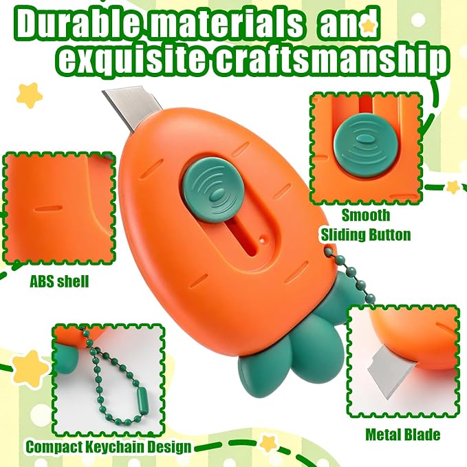 Maitys 6 Pcs Cute Fruit Vegetable Shaped Retractable Box Cutter, Mini Portable Utility Knife for School Office Package Opening Stationery Gift (Avocado, Strawberry, Radish, Corn, Carrot, Pineapple)