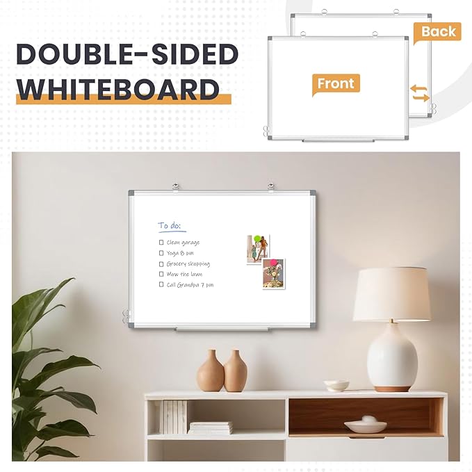 Double-Sided White Board, 16"x12" Dry Erase Whiteboard for Wall with Aluminum Frame Presentation Board for School, Office and Home