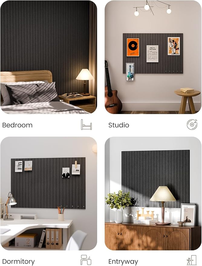 Fluxynara 36" x 24" Large Felt Bulletin Board, Charcoal Gray | 6 Pack Cork Board Alternative with 30 Safe Adhesive Tabs, Pin Boards for Wall Decor, Home, Office, Classroom,Dorm
