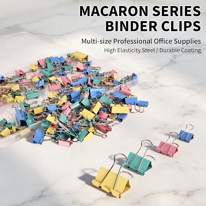 180Pcs Colorful Binder Clips Assorted Size, Metal Paper Clips for Daily Use | Clips Office Supplies for Documents, Files, School Supplies, Home and Desk Organization