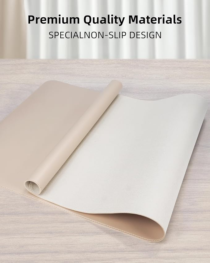 AFIING Extra Large Desk Mat - 55"x 17" Non-Slip Desk Pad for Office and Home - Ideal for Large Mouse Pad and Desk Mats on Top of Desks(Beige)