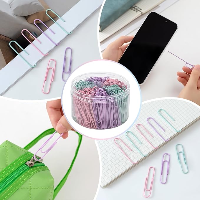 Macaron Colored Paper Clips,Pastel 2 Inches Jumbo Large,300pcs Big Cute Paper Clips for Office Supplies, Durable and Rustproof